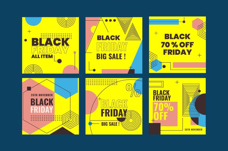 Black Friday Instagram post pack Free Vector