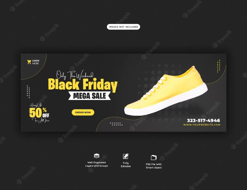 Black friday mega sale facebook cover banner template Free Psd