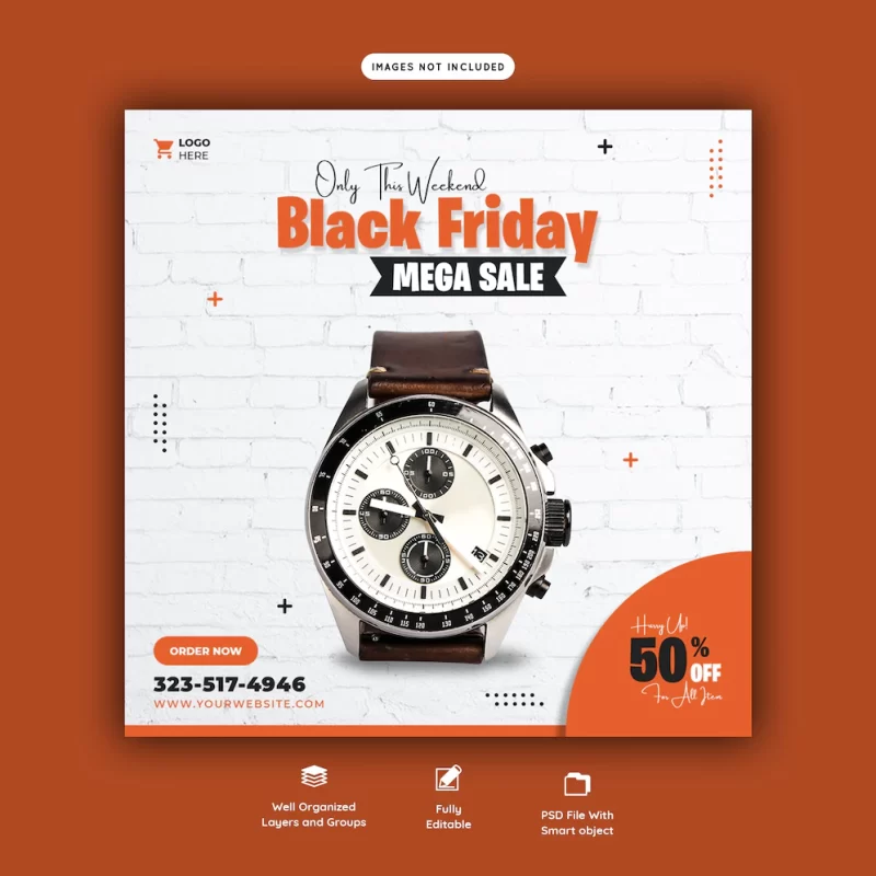 Black friday mega sale social media banner template Free Psd