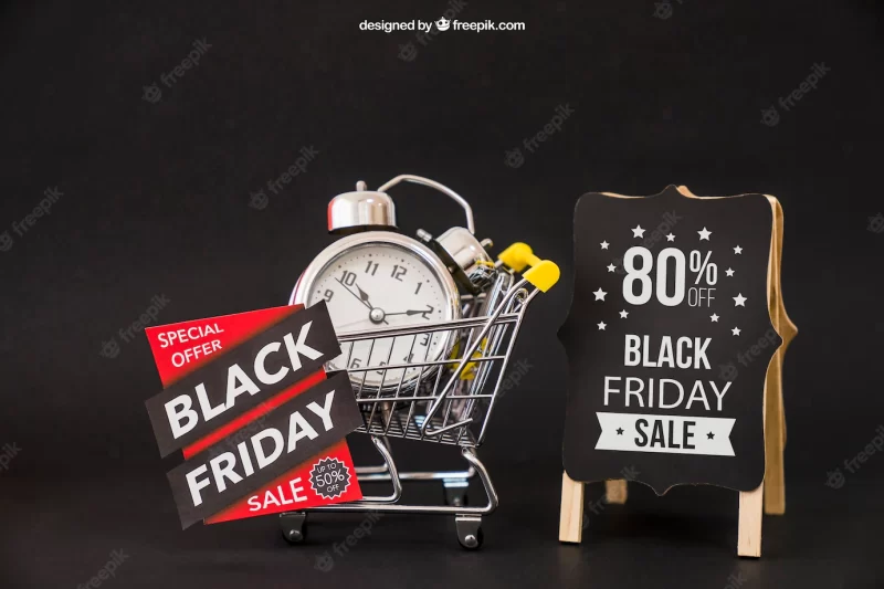 Black Friday mockup with alarm clock Free Psd