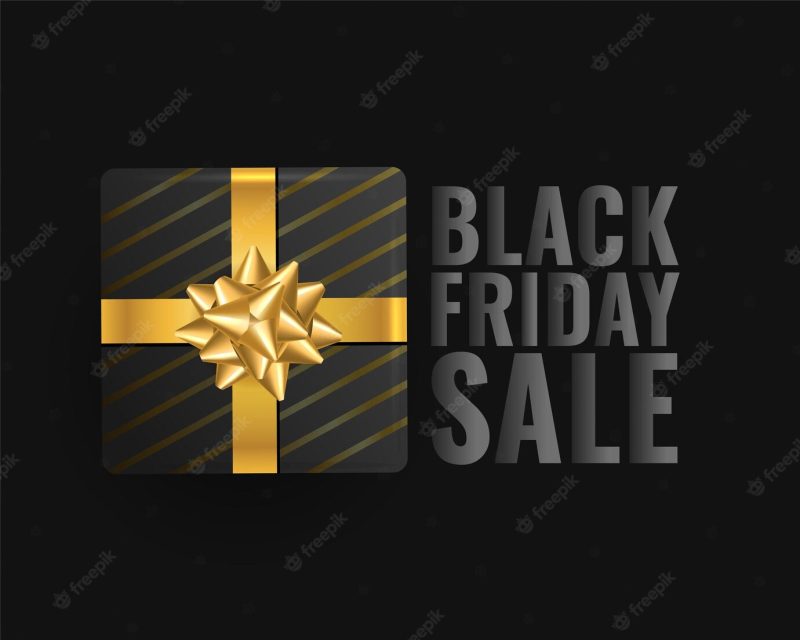 Black friday sale background with realistic gift box Free Vector