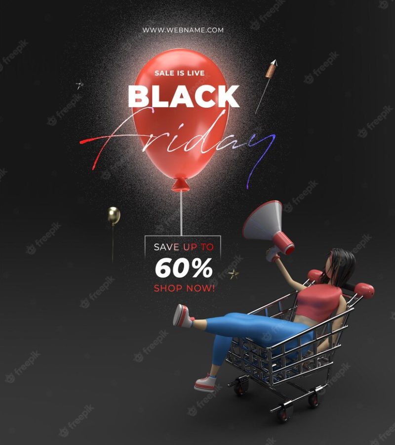 Black friday sale banner template 3d rendering. Premium Psd