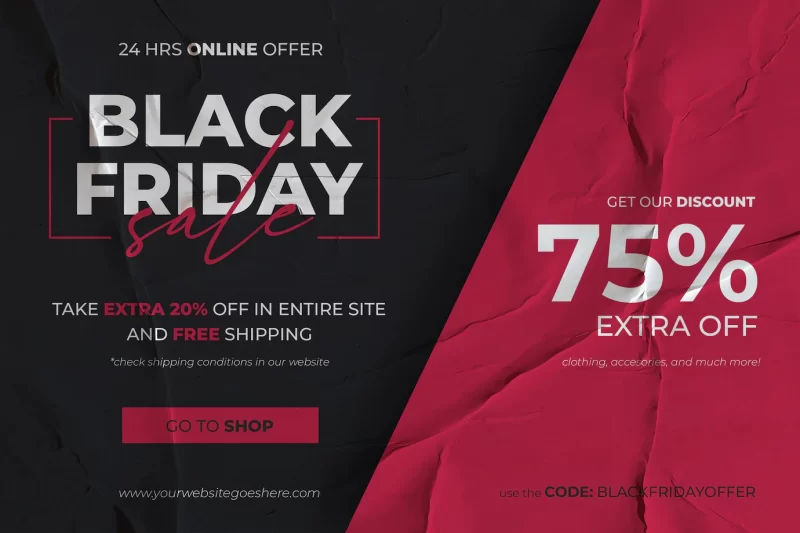 Black friday sale banner with red and black glued paper background Free Psd