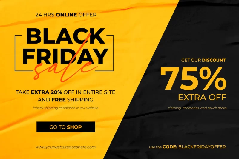 Black friday sale banner in yellow and black glued paper background Free Psd