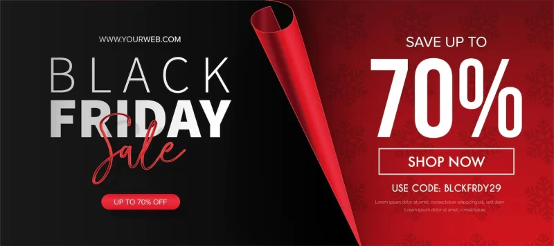 Black friday sale with realistic 3d paper page Free Vector