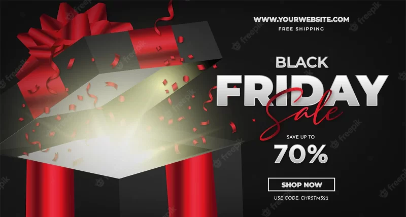 Black friday sale with realistic open gift background Free Vector