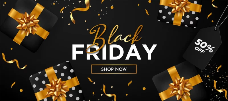 Black friday super sale background with gift composition Free Vector