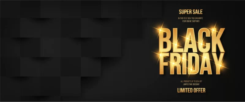 Black friday super sale banner horizontal with 3d business squares background Free Vector