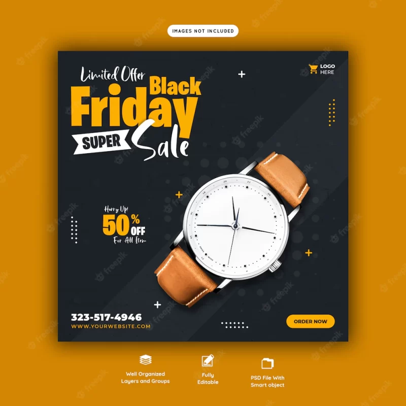 Black friday super sale social media banner template Free Psd