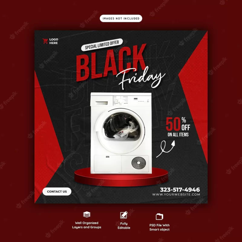 Black friday super sale social media banner template Free Psd