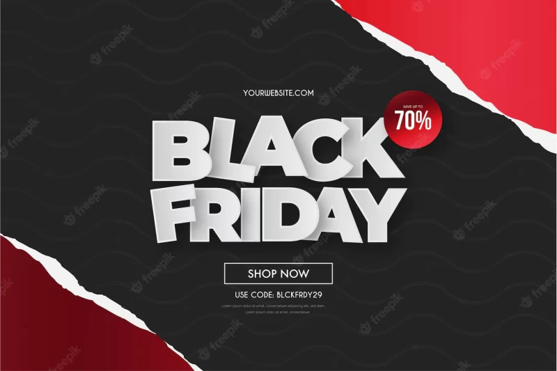 Black friday super sale with realistic red papercut Free Vector