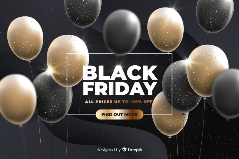 Black Friday with realistic balloons Free Vector