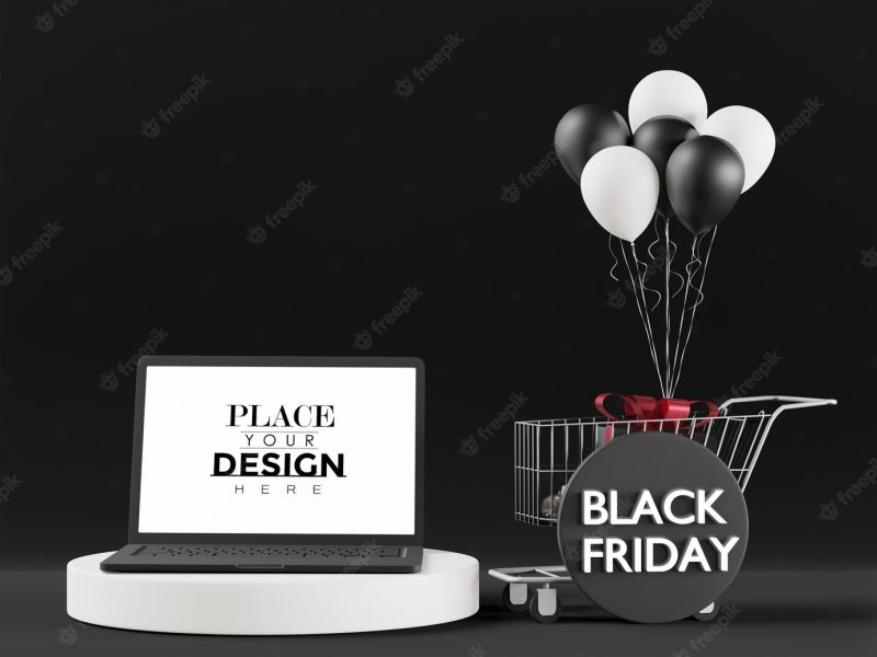 Blank screen laptop computer mockup for black friday Free Psd