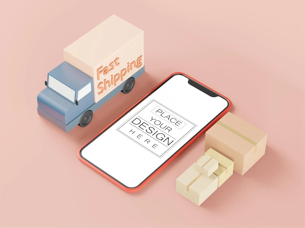 Blank Screen Smart Phone Mockup With Fast Shipping Truck 1150 39022