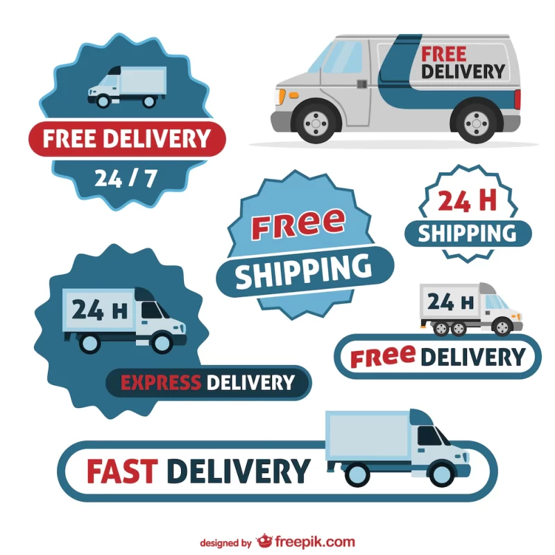 Blue delivery badges Free Vector