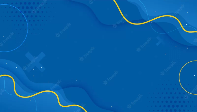 Blue halftone memphis background with yellow lines and circles shapes Free Vector