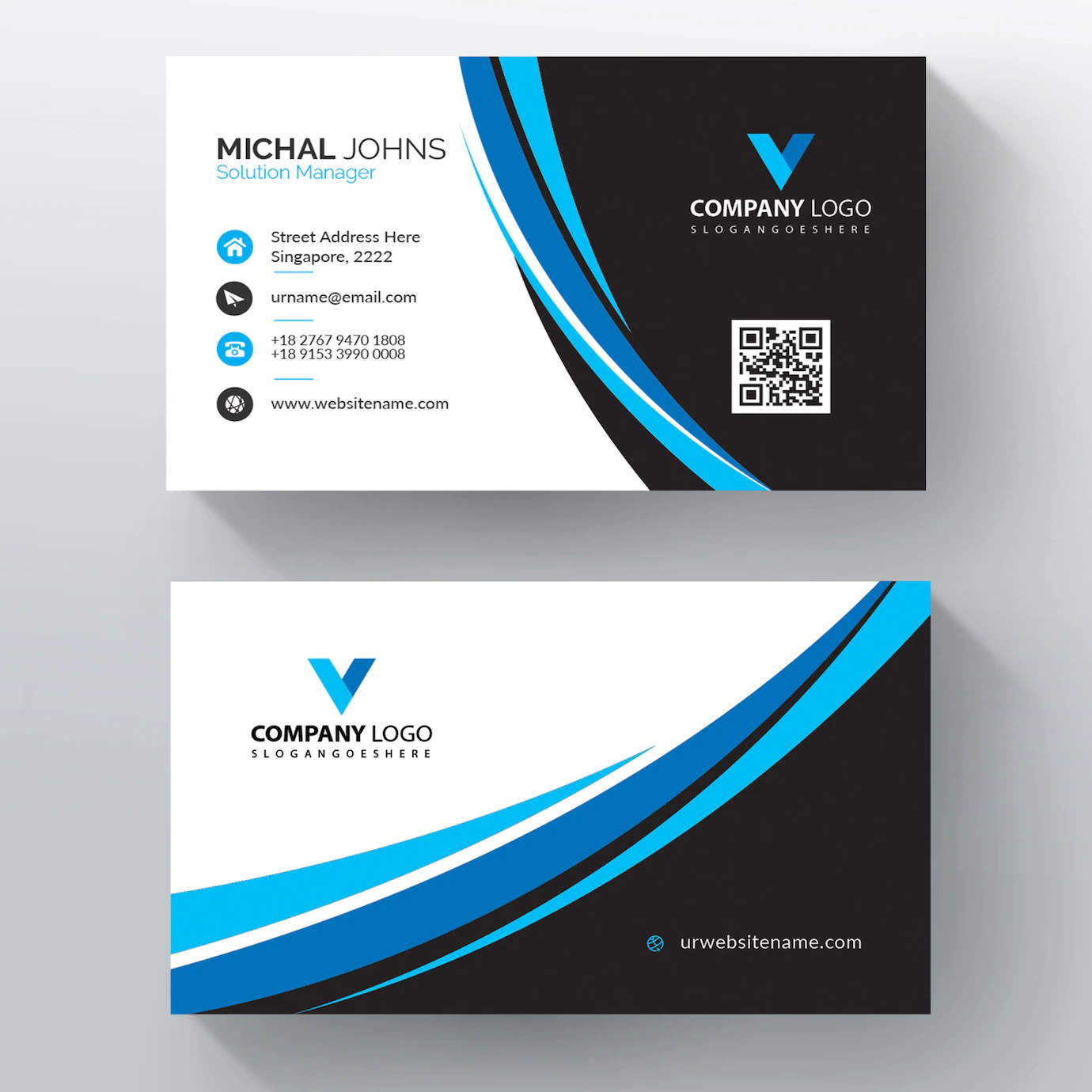 Blue Wavy Vector Business Card Template 1435 1167