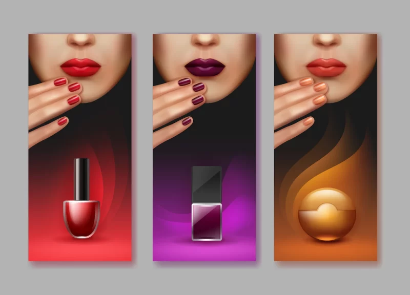 Brochure of makeup with nail polish different colors Free Vector