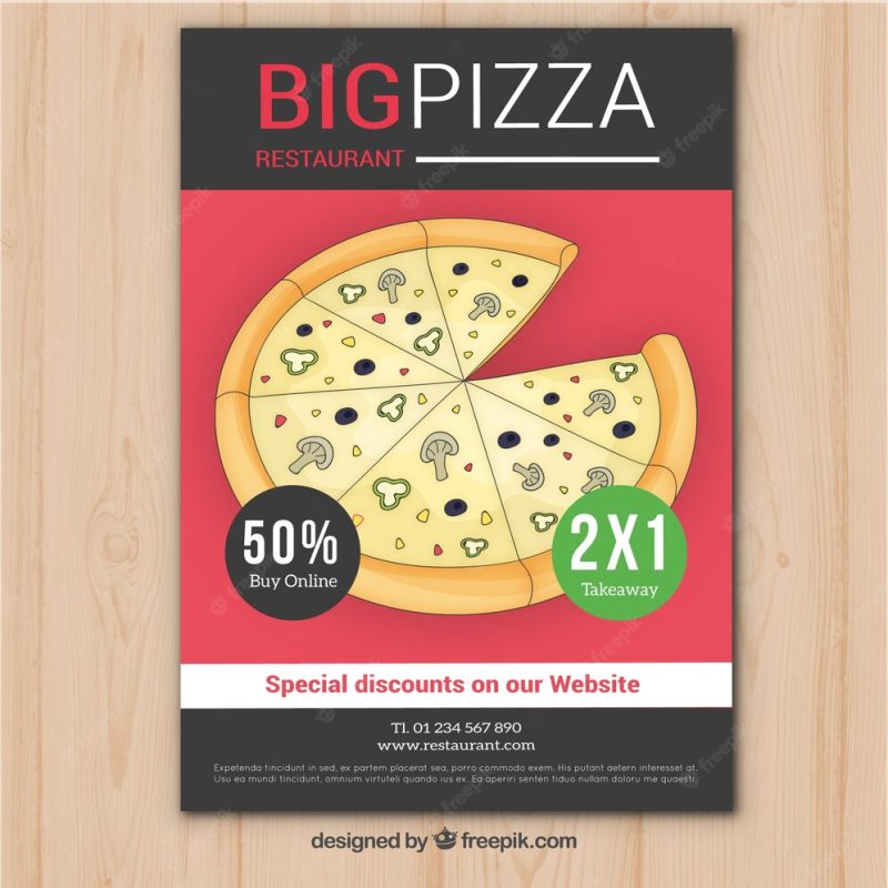 Brochure with hand-drawn pizza offer Free Vector