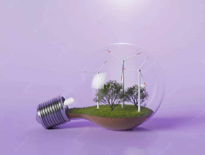 Bulb with 3d windmill project for saving energy Free Photo