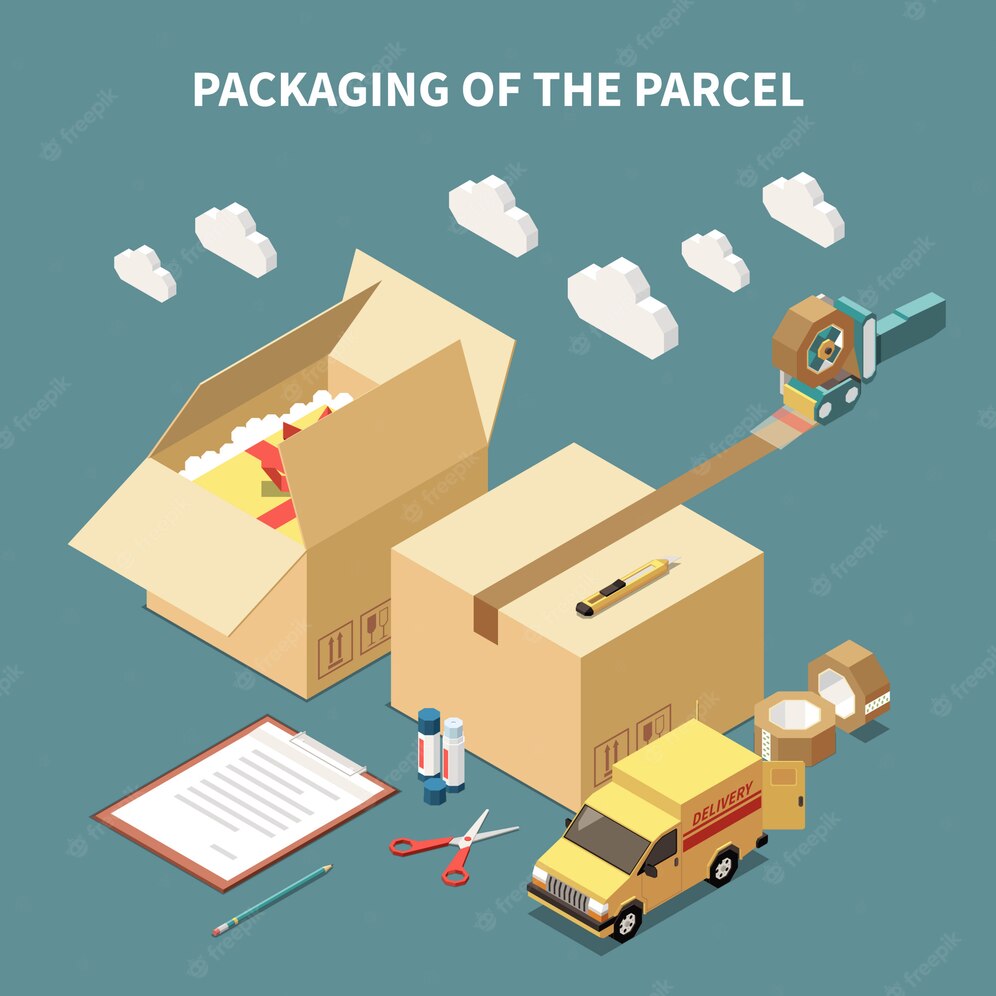 Cardboard Boxes Delivery Car Tools Parcel Packaging Isometric Concept 3d Vector Illustration 1284 30596