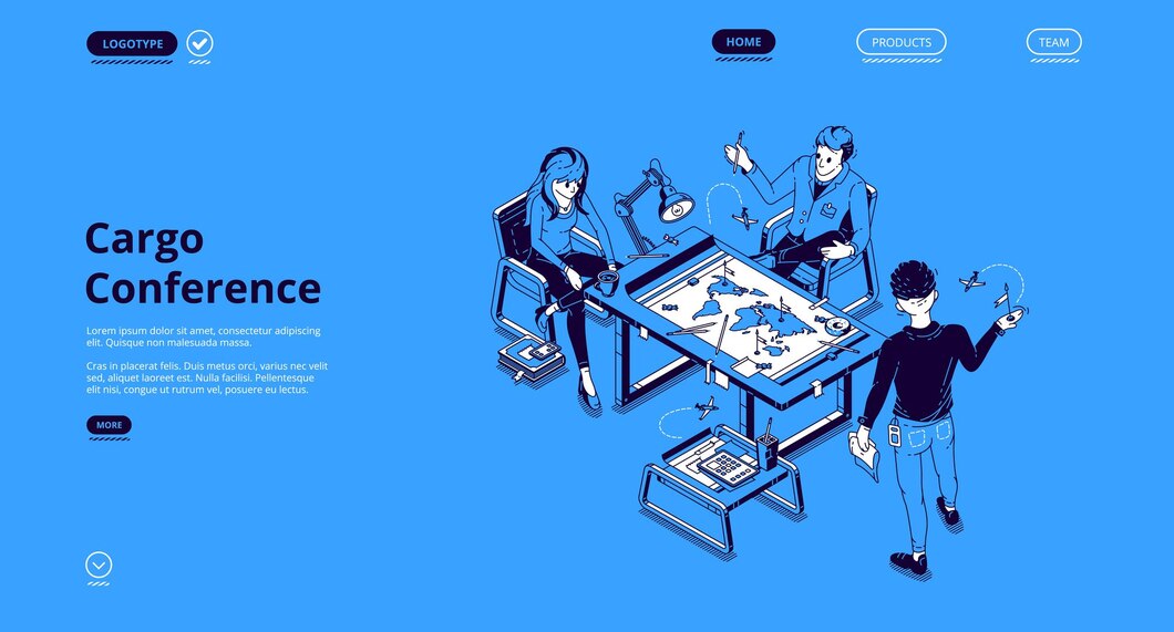 Cargo Conference Isometric Landing Page Business People Discuss Global Freight Distribution Desk With World Map Office International Company Logistics Operations Control 3d 107791 4608