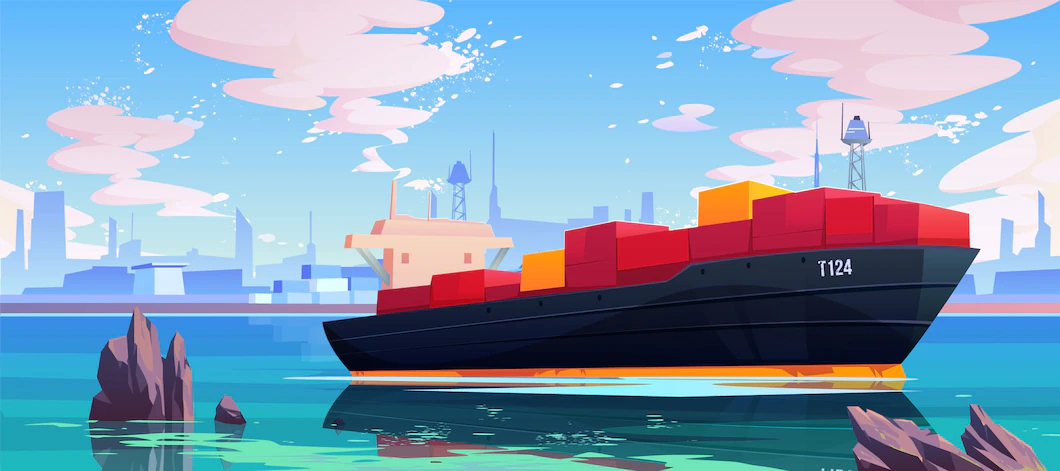 Cargo Ship Sea Port Dock Illustration 33099 2130