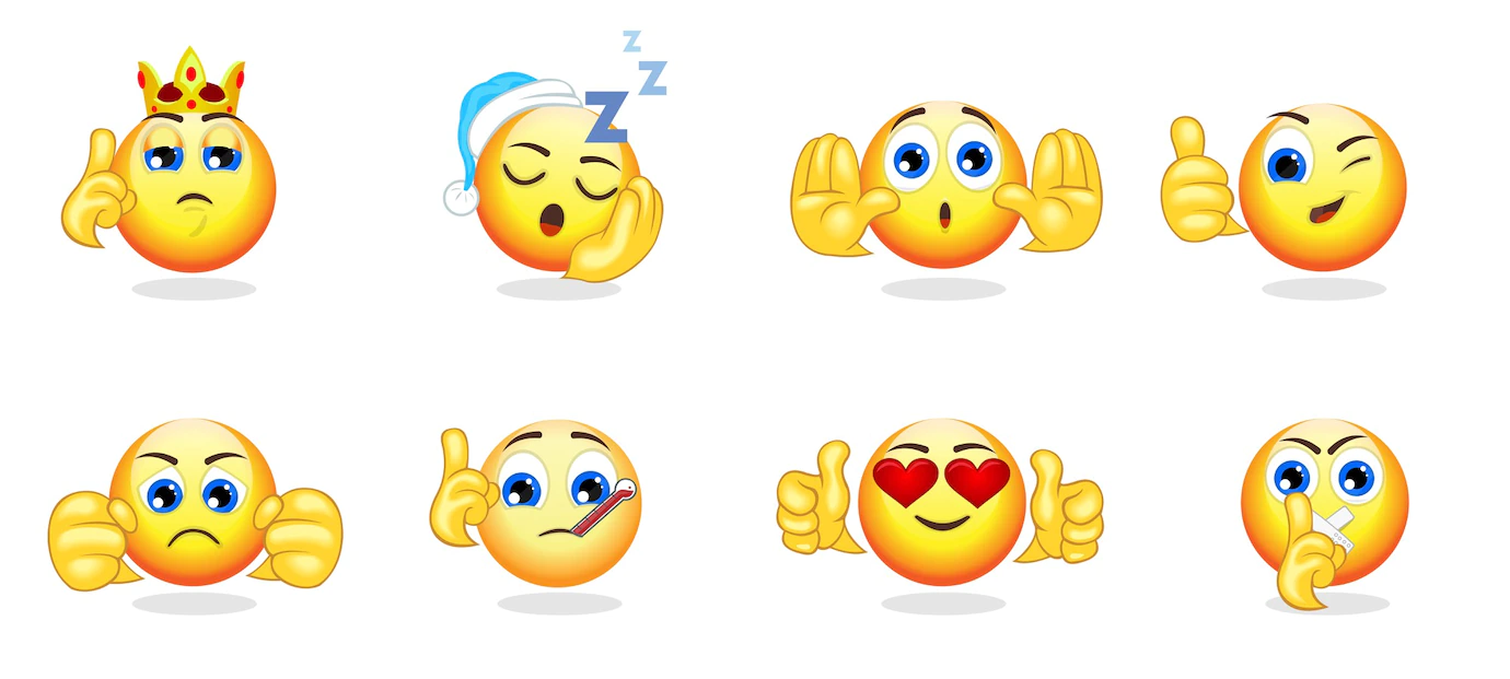 Cartoon Bright Emoticons Collection With Hand Gestures Different Emotions Feelings Expressions Isolated 1284 41004