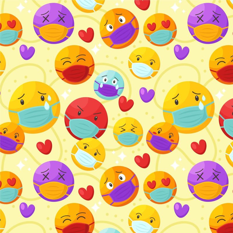 Cartoon emoji with face mask pattern Free Vector