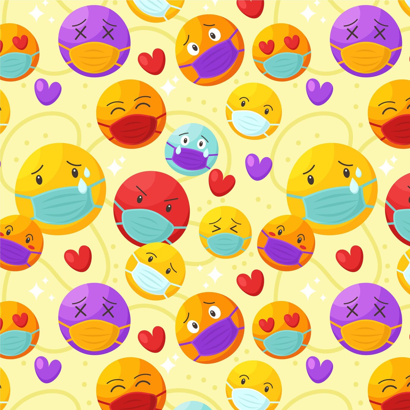 Cartoon Emoji With Face Mask Pattern 23 2149045834