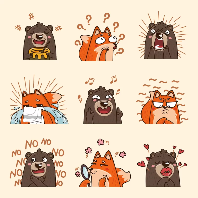 Cartoon emotion emoji animal collection Free Vector