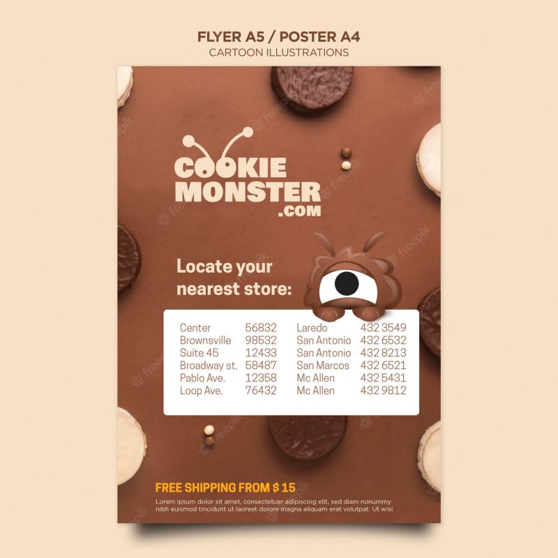 Cartoon illustrations cookie flyer template Free Psd