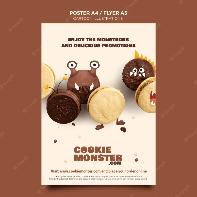 Cartoon illustrations cookie poster template Free Psd Cartoon illustrations cookie poster template Free Psd