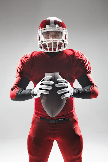 Caucasian Fitness Man As American Football Player Holding Ball White 155003 16883