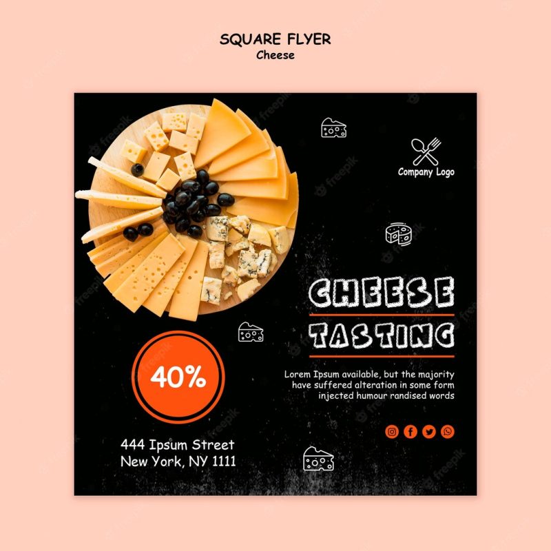 Cheese tasting event square flyer Free Psd