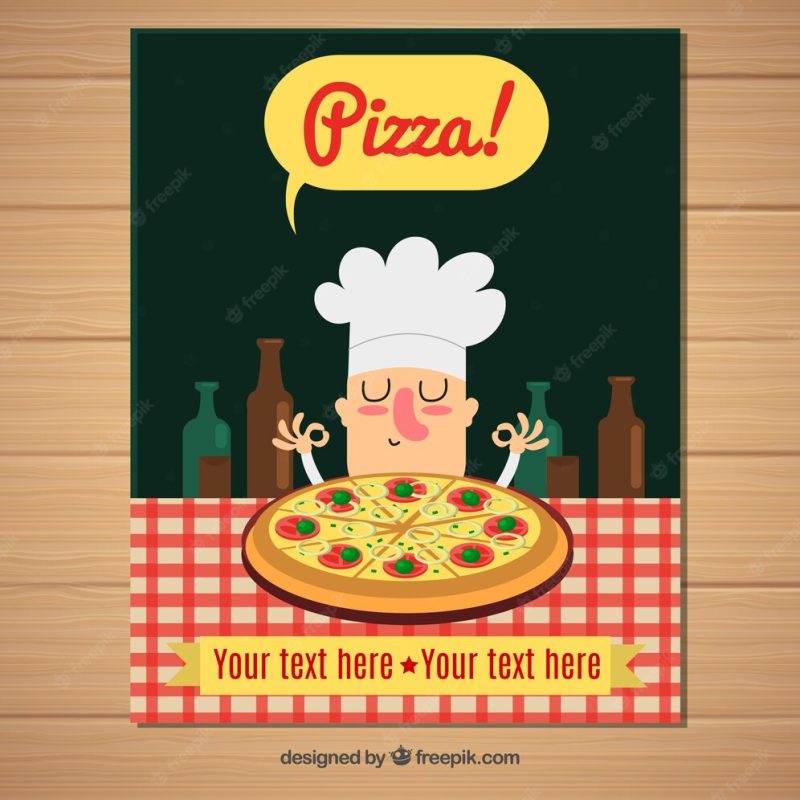 Chef nice brochure with pizza Free Vector