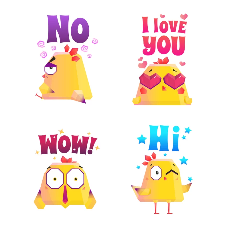 Chicken polygonal sticker set Free Vector