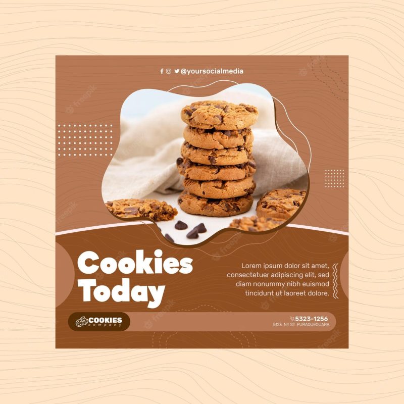 Chocolate cookies flyer square Free Vector