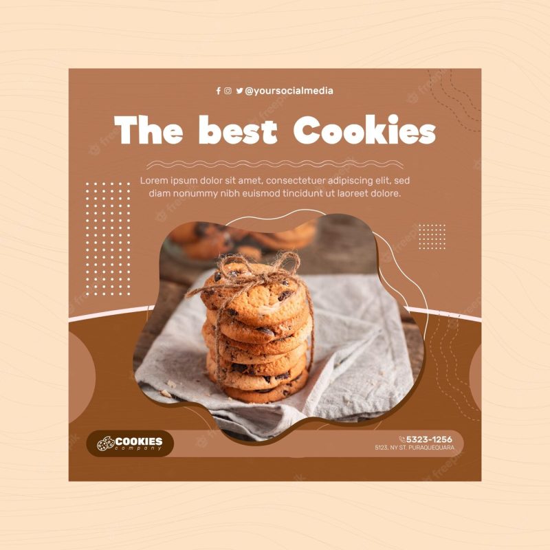Chocolate cookies flyer square Free Vector