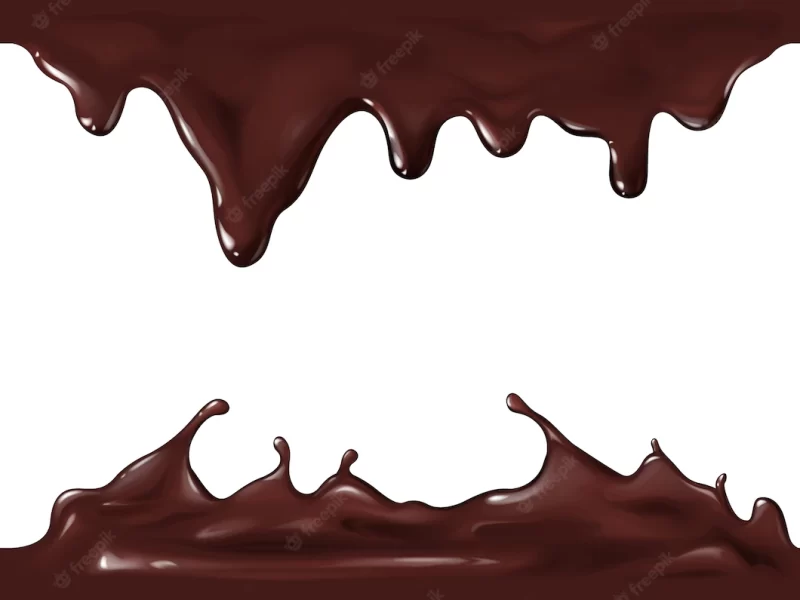 Chocolate seamless illustration of realistic 3d splash and flow drops of dark or milk chocolate Free Vec