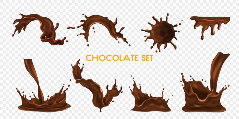 Chocolate splash and drop realistic transparent set isolated Free Vector