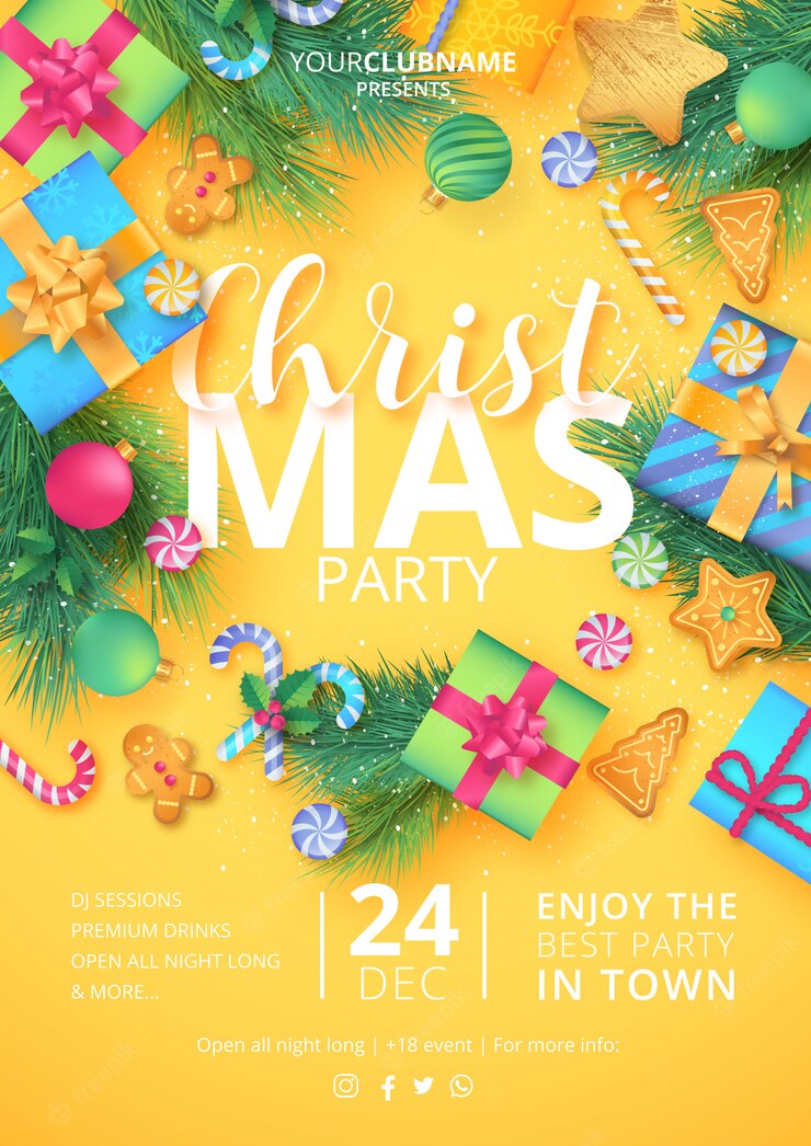 Christmas party poster ready to print Free Vector