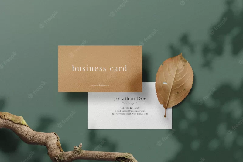 Clean minimal business card mockup on background with branches and dry leaf Free Psd