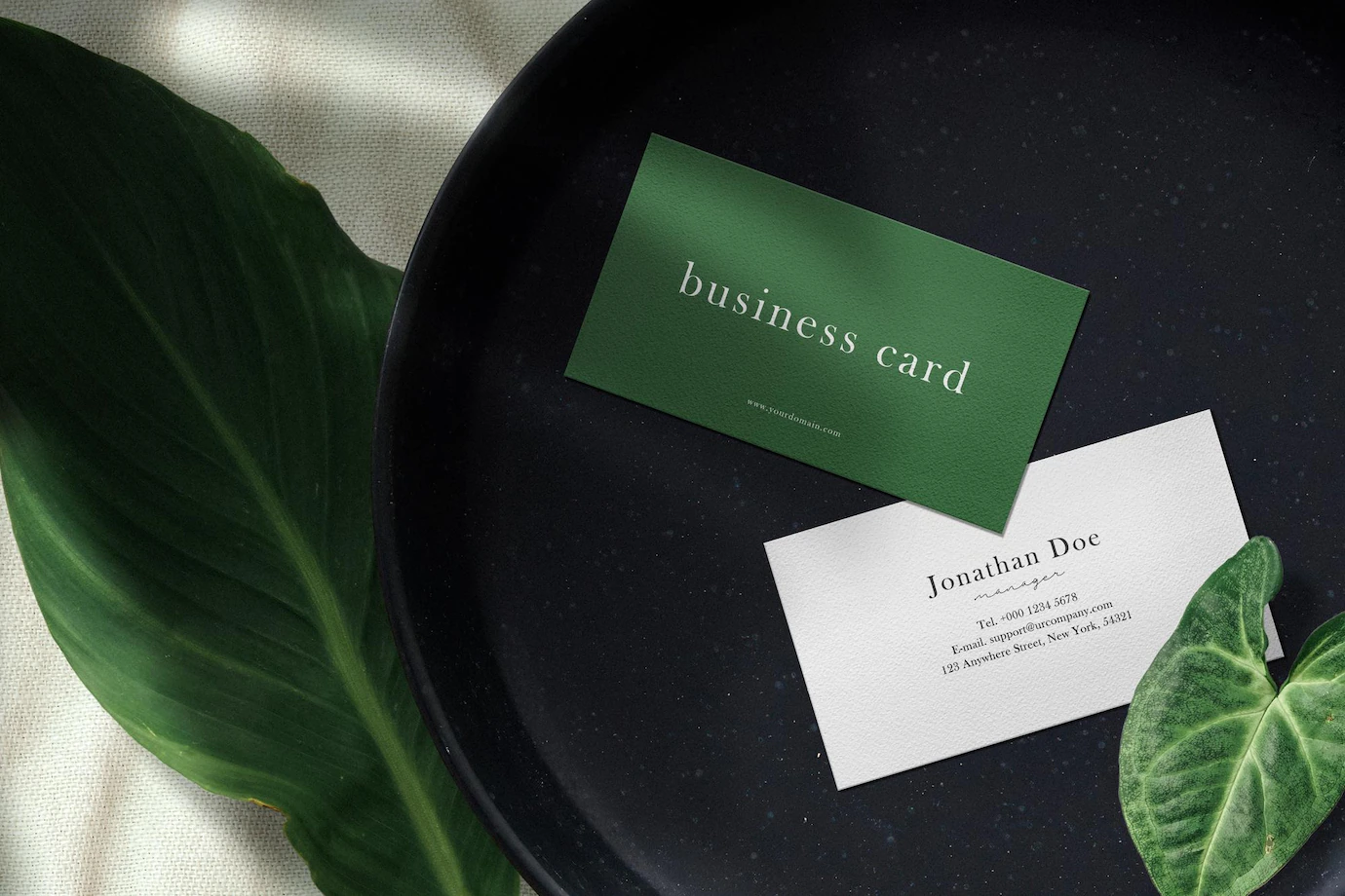 Clean Minimal Business Card Mockup Black Stone Plate 481141 46