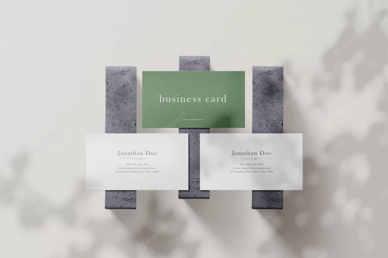 Clean minimal business card mockup on concrete with lights and shadows Free Psd