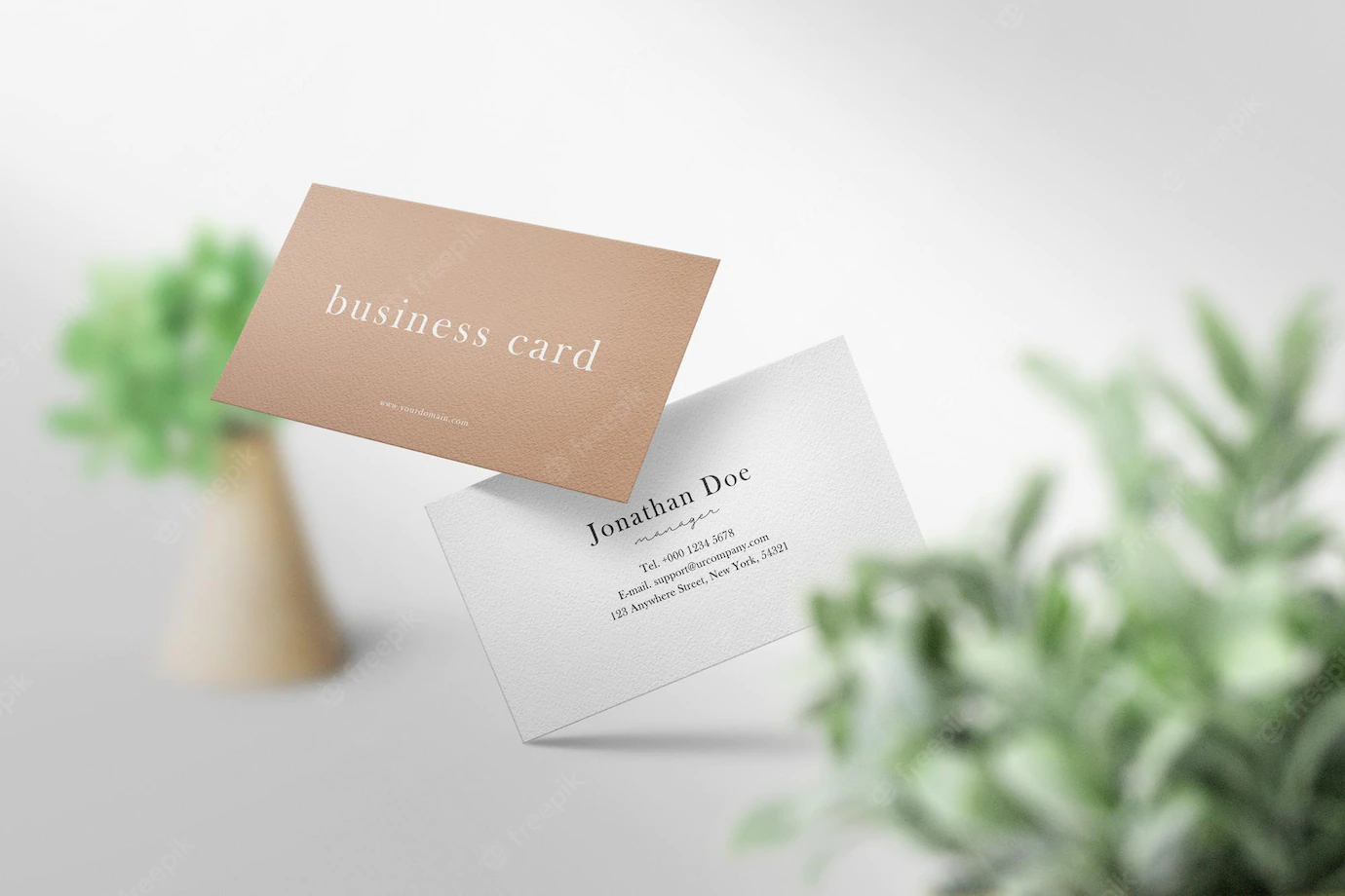 Clean Minimal Business Card Mockup Floating Floor With Green Leaves 481141 104