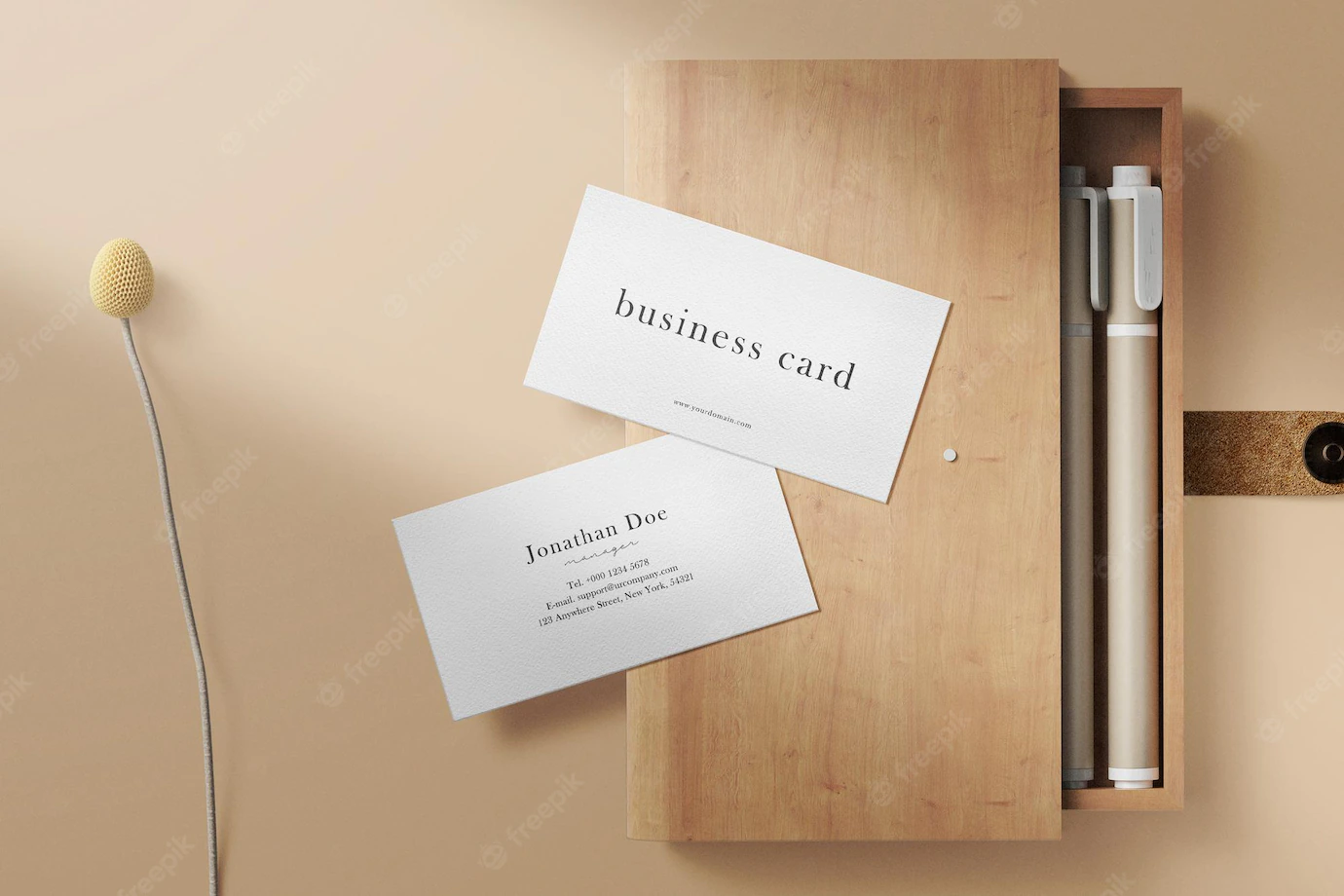 Clean Minimal Business Card Mockup Pencil Box Plant Flower 481141 112