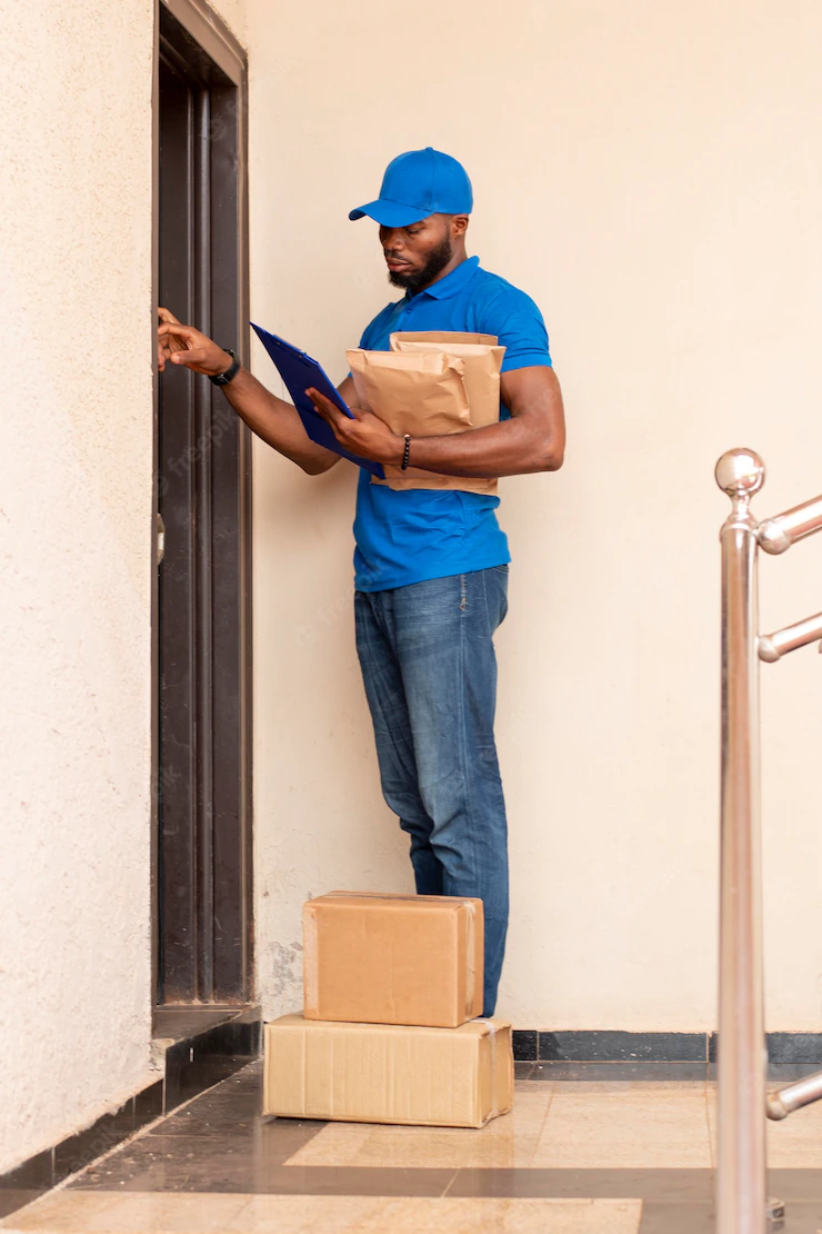 Close up on delivery person with parcels Free Photo