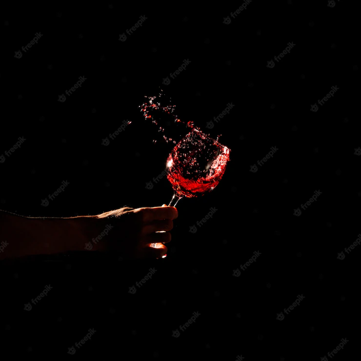 Close Up Person S Hand Holding Glass Red Wine Splashing Out Glass 23 2147842704