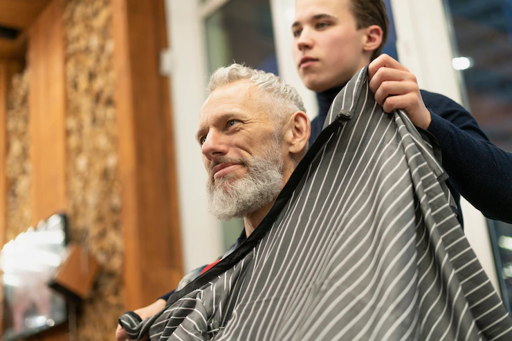 Close up smiley man at hairdresser shop Free Photo